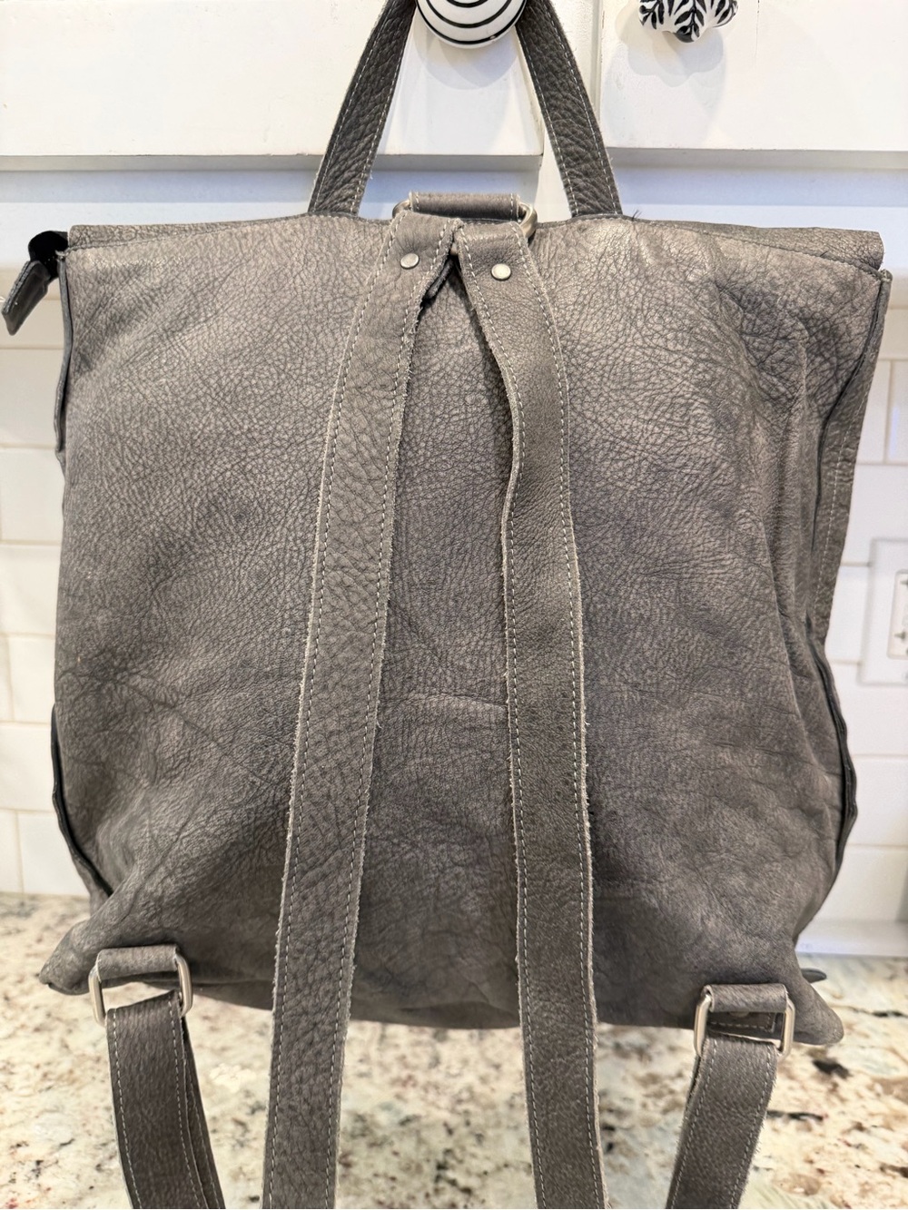 Eileen Fisher Gray Fold-Over Leather Backpack - Picture 9 of 15